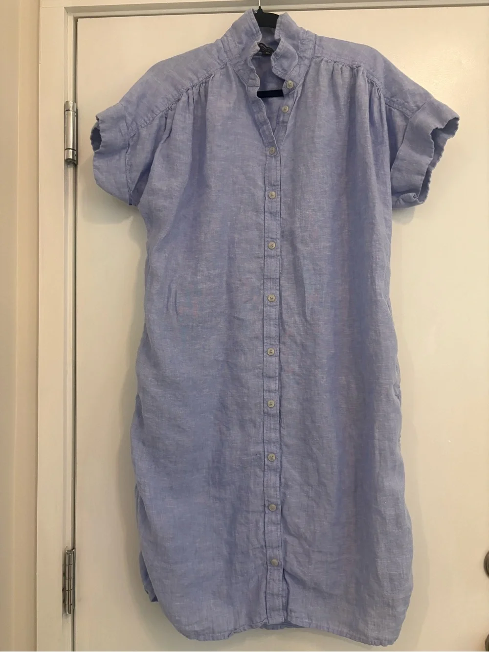 J. Crew Light Blue Button-Front Linen Shirt Dress with Pockets